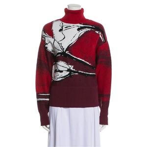 Adolfo Dominguez Red and White Graphic Turtleneck